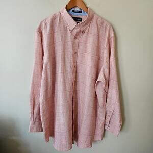 Paul Fredrick Men's Non-Iron Linen Button Down Shirt, Size 18.5/35 Classic Plaid